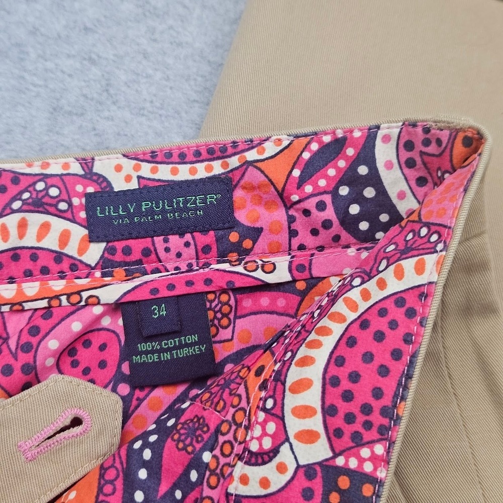 Lilly Pulitzer Men's Stuff Khaki Chino Pants Waist 34 Vibrant Paisley Lining - Picture 4 of 9